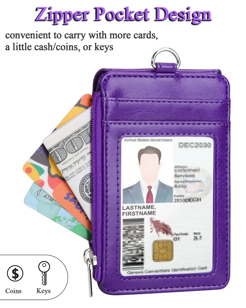 Teskyer Leather ID Badge Holder with Lanyard, Purple | Wallet & ID Organizer for Professionals - view 4
