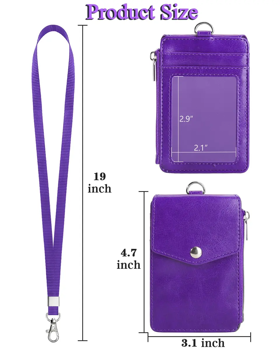 Teskyer Leather ID Badge Holder with Lanyard, Purple | Wallet & ID Organizer for Professionals - view 7
