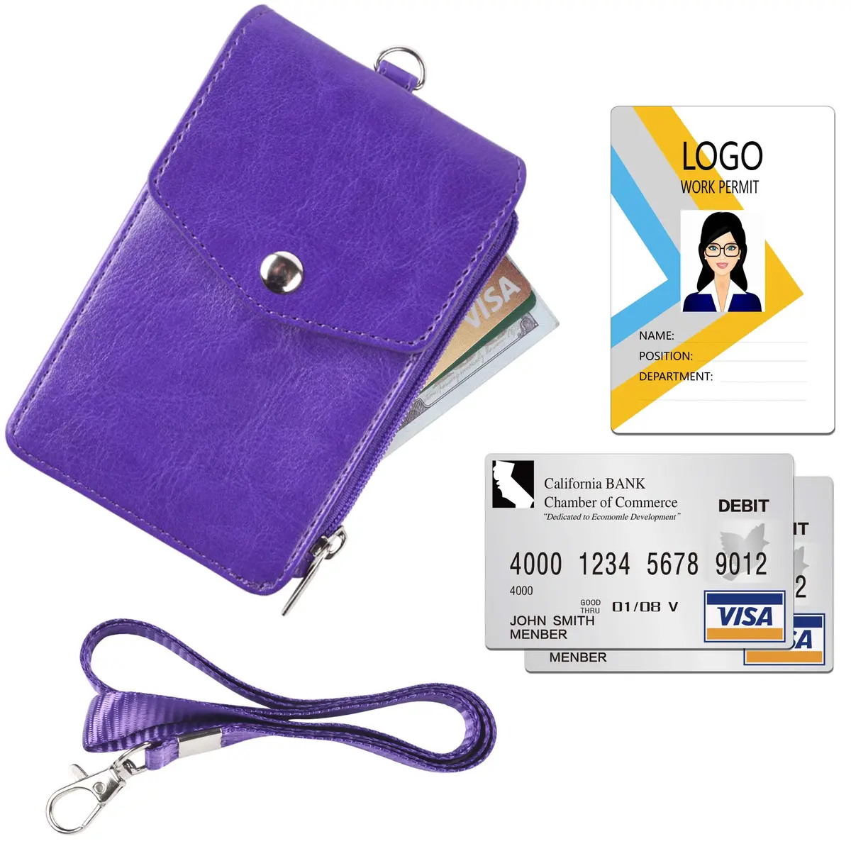 Teskyer Leather ID Badge Holder with Lanyard, Purple | Wallet & ID Organizer for Professionals - view 9