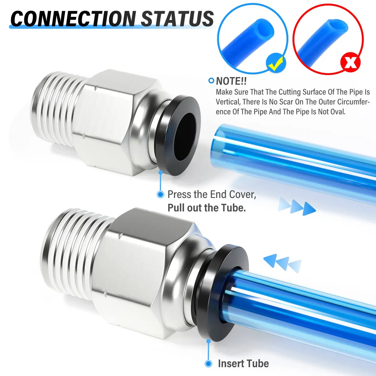 TAILONZ 1/4" Tube OD x 1/8" MNPT Straight Push to Connect Fitting 10Pcs | Copper & Plastic, Water & Air Compatible - view 8