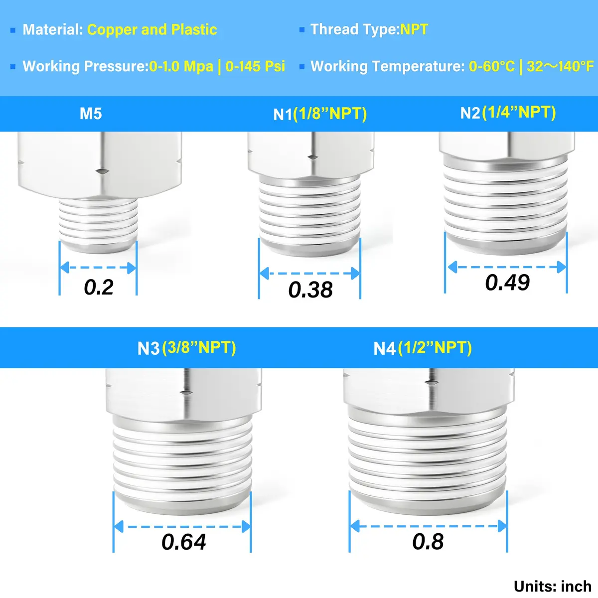 TAILONZ 1/4" Tube OD x 1/8" MNPT Straight Push to Connect Fitting 10Pcs | Copper & Plastic, Water & Air Compatible - view 9