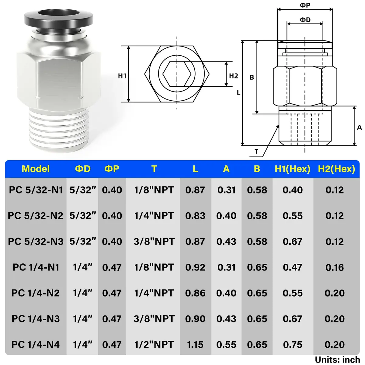 TAILONZ 1/4" Tube OD x 1/8" MNPT Straight Push to Connect Fitting 10Pcs | Copper & Plastic, Water & Air Compatible - view 2