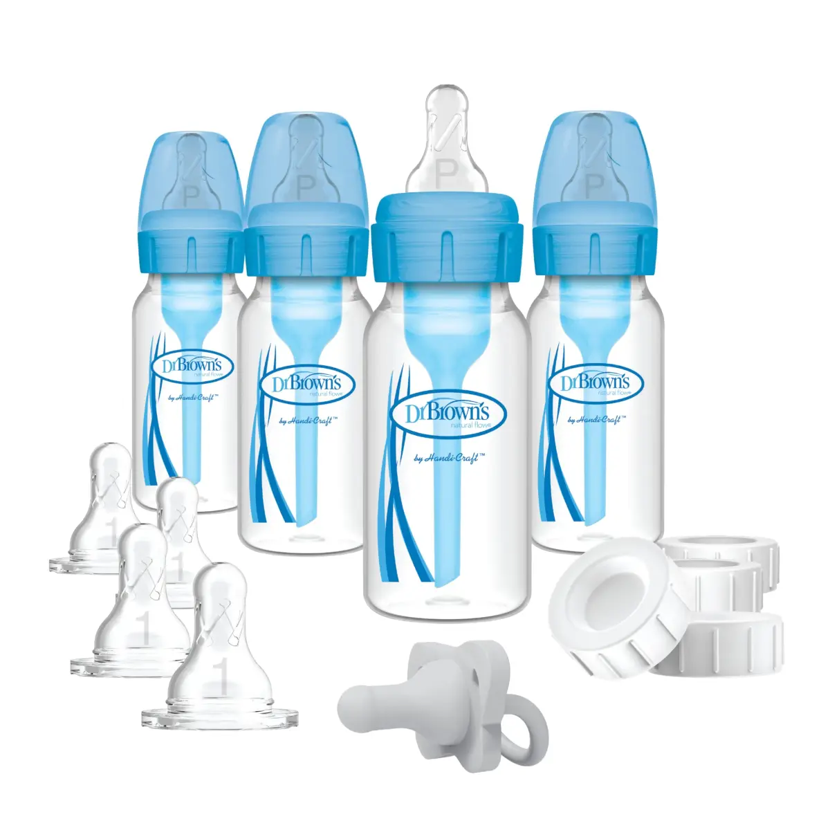 Dr. Brown's Anti-Colic Options+ Narrow Baby Bottle Set - Blue, Slow Flow Nipples & Pacifier - main product image