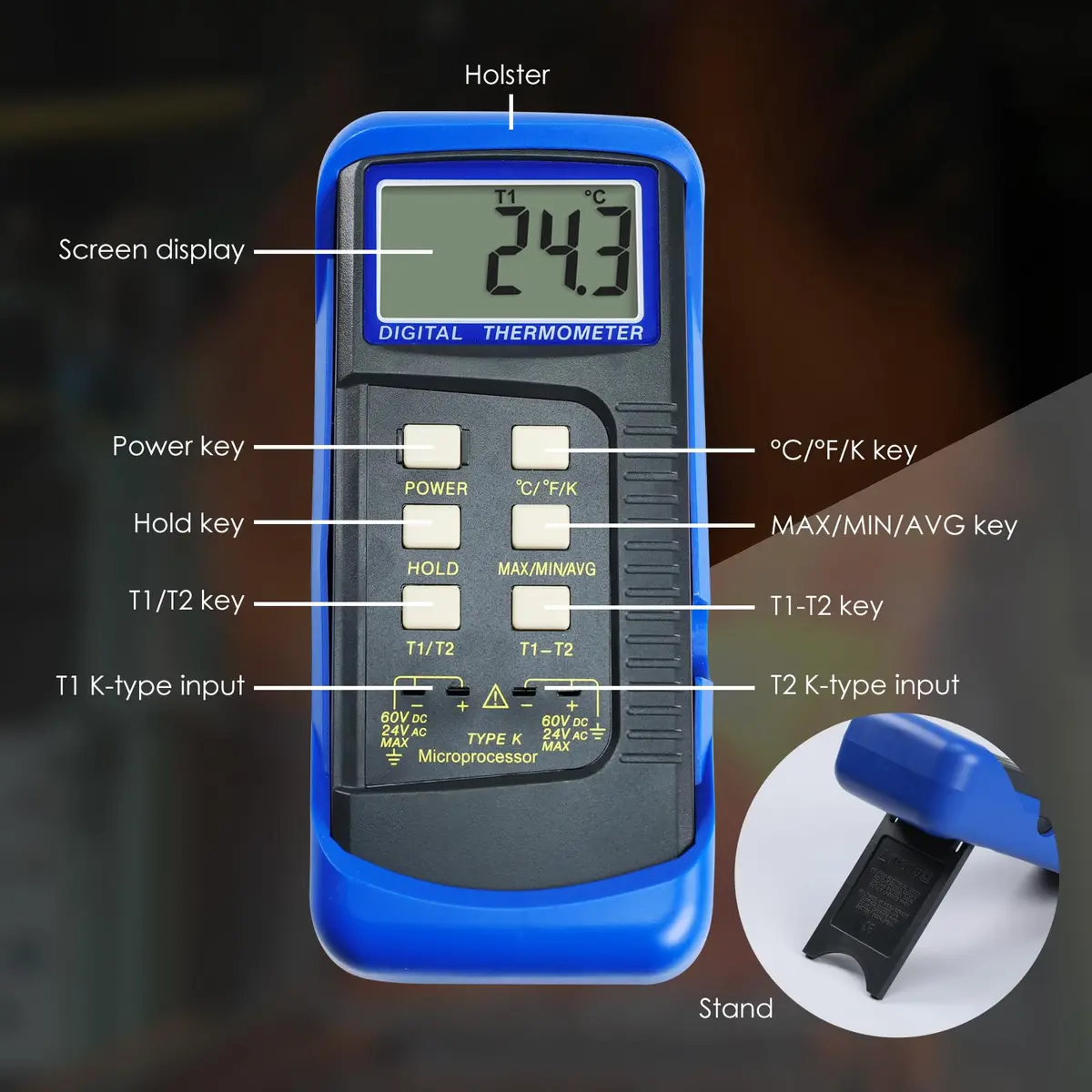 Gain Express Dual Channel K-Type Thermocouple Thermometer -50~1300°C (-58~2372°F) | HVAC Temperature Meter with 4 Probes - view 5