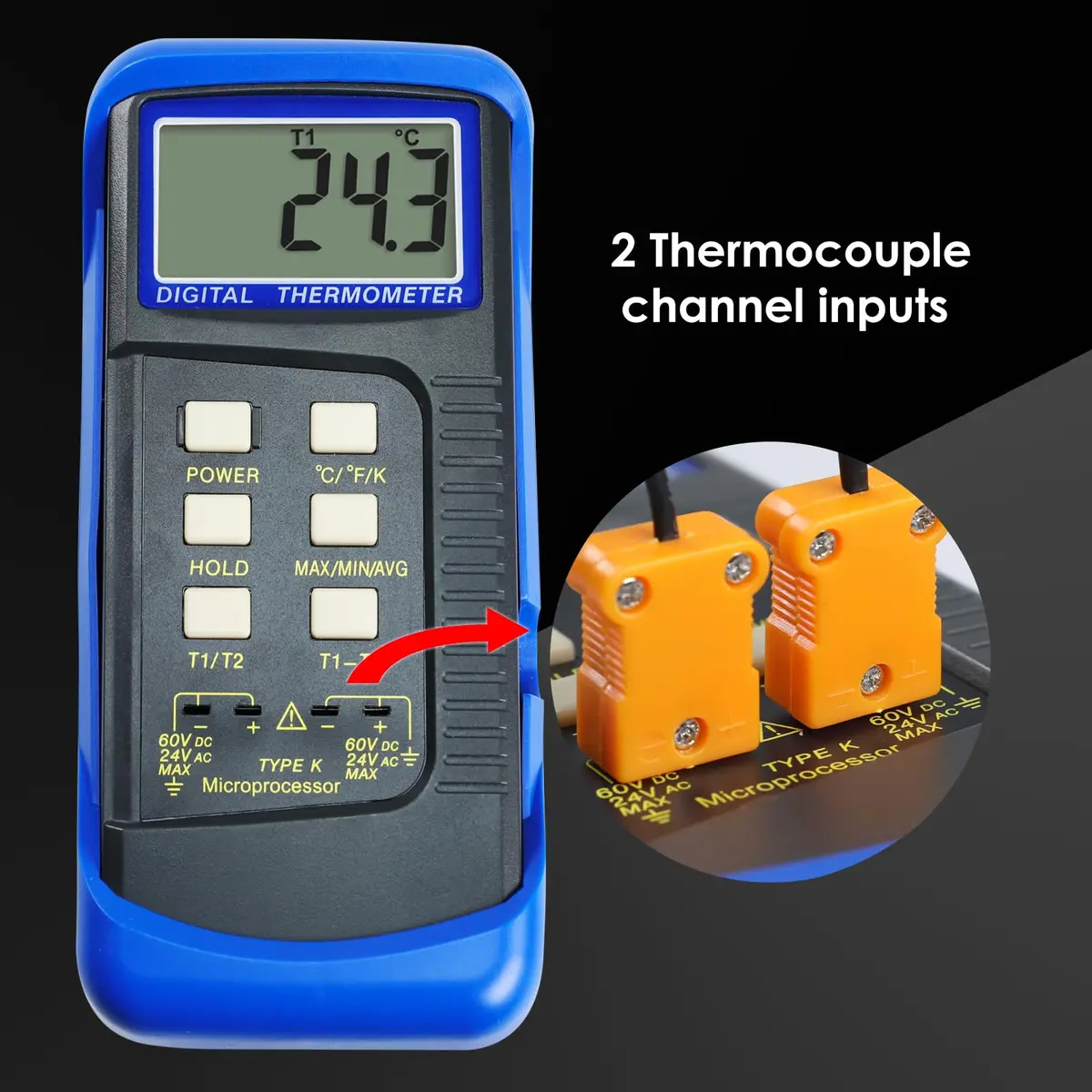 Gain Express Dual Channel K-Type Thermocouple Thermometer -50~1300°C (-58~2372°F) | HVAC Temperature Meter with 4 Probes - view 6
