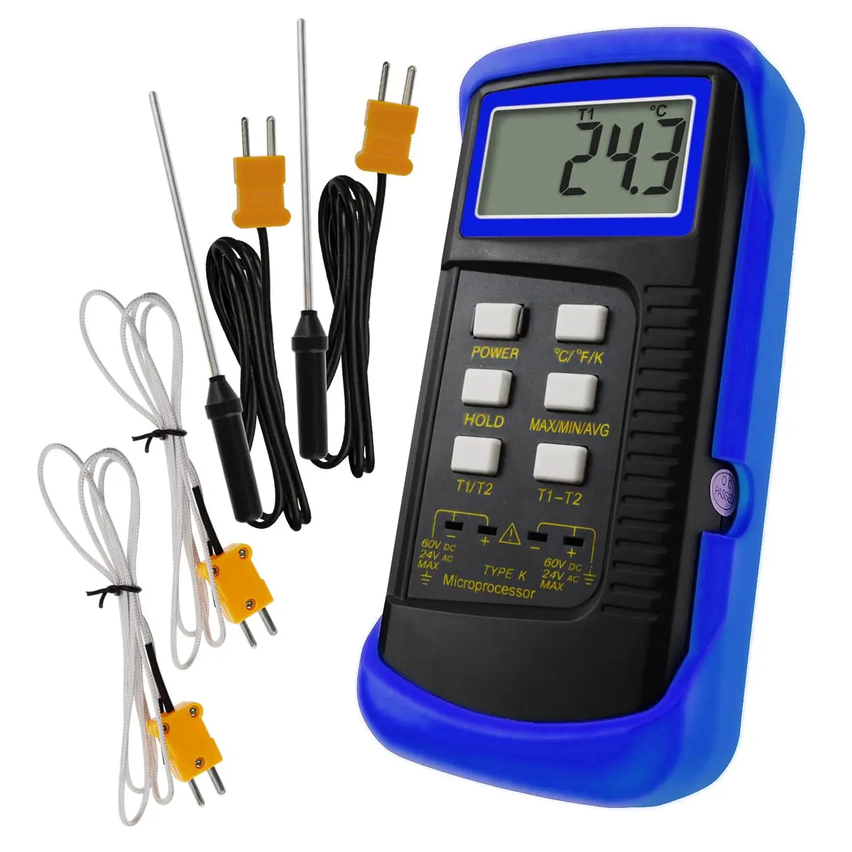 Gain Express Dual Channel K-Type Thermocouple Thermometer -50~1300°C (-58~2372°F) | HVAC Temperature Meter with 4 Probes - main product image