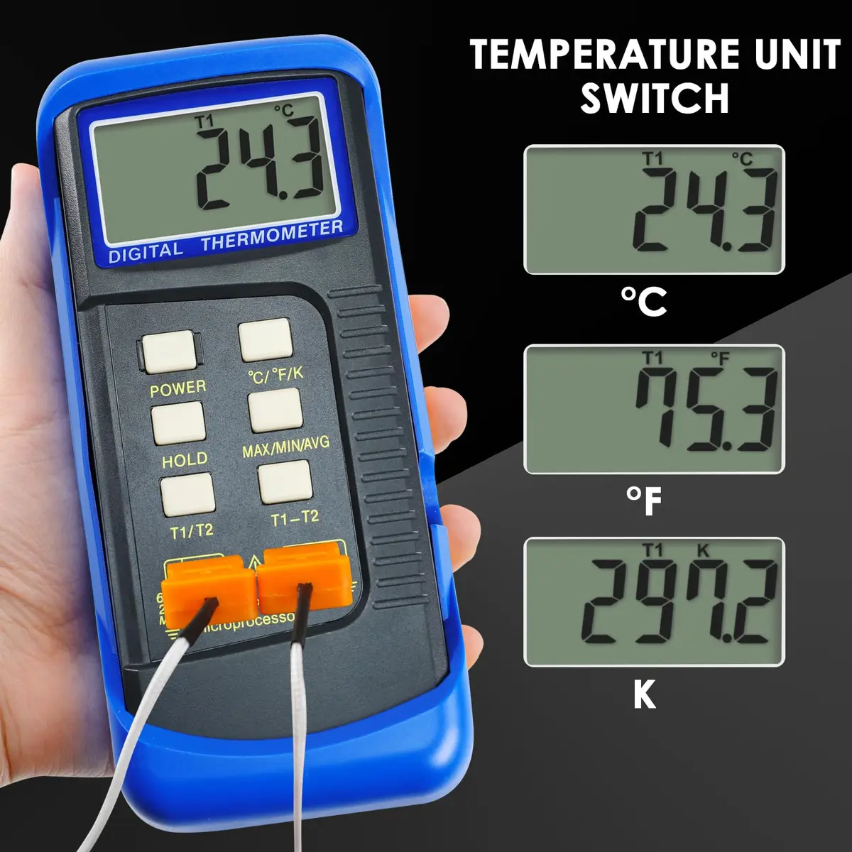 Gain Express Dual Channel K-Type Thermocouple Thermometer -50~1300°C (-58~2372°F) | HVAC Temperature Meter with 4 Probes - view 7