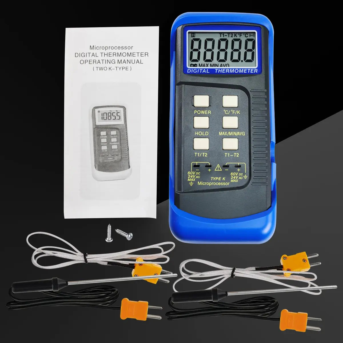 Gain Express Dual Channel K-Type Thermocouple Thermometer -50~1300°C (-58~2372°F) | HVAC Temperature Meter with 4 Probes - view 3