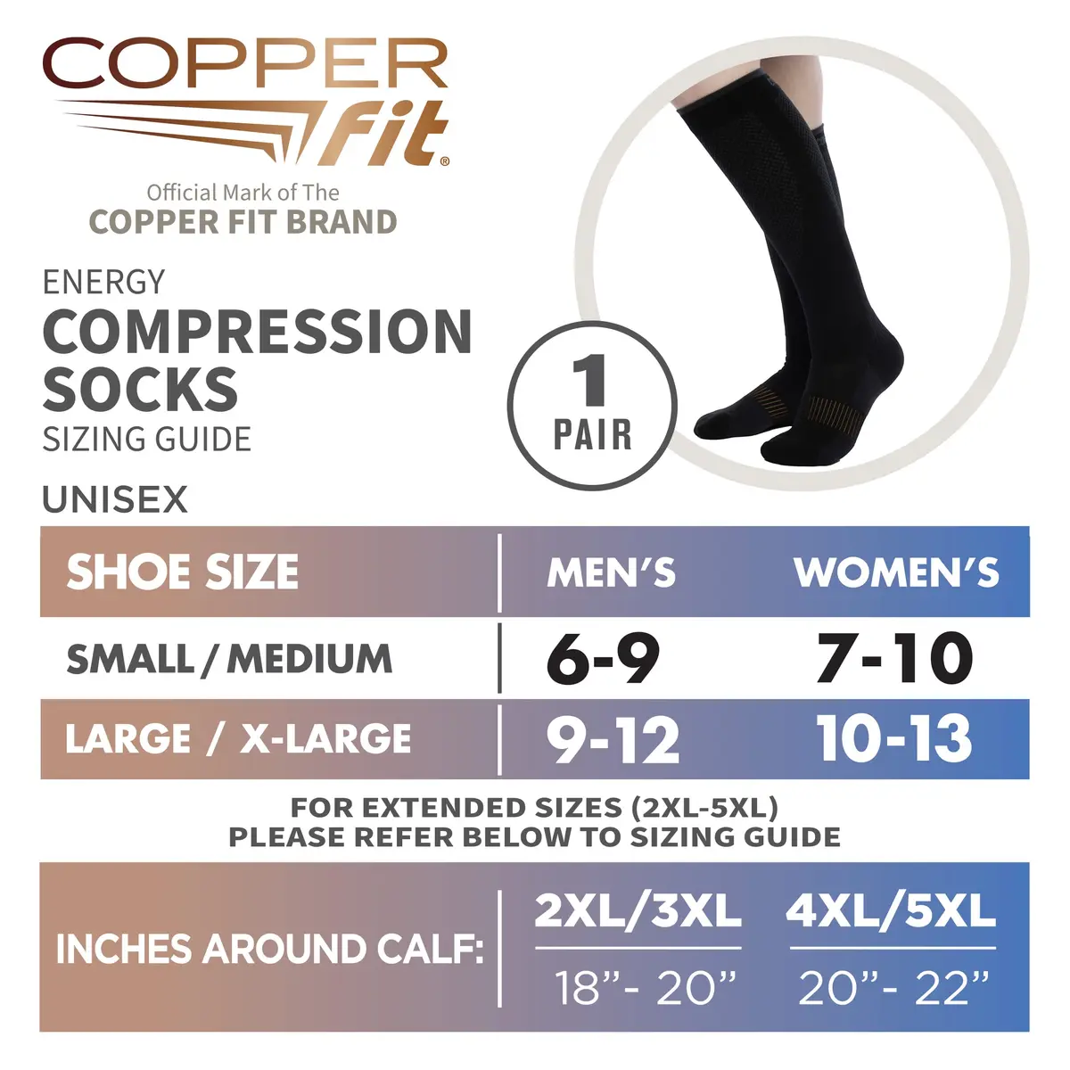 Copper Fit Easy-Off Knee High Compression Socks Small/Medium Black | Graduated Support for Circulation & Fatigue - view 5