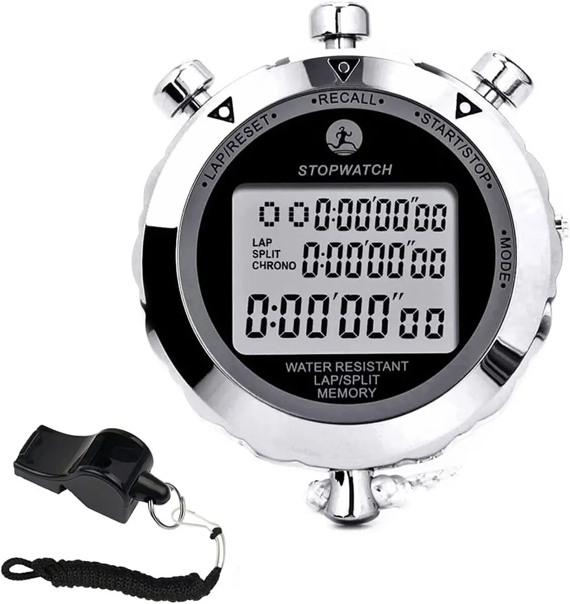 Rolilink Digital Stopwatch Timer 0.01s, Metal 10 Lap Memory, Large Display, Alarm for Sports & Marathon - main product image