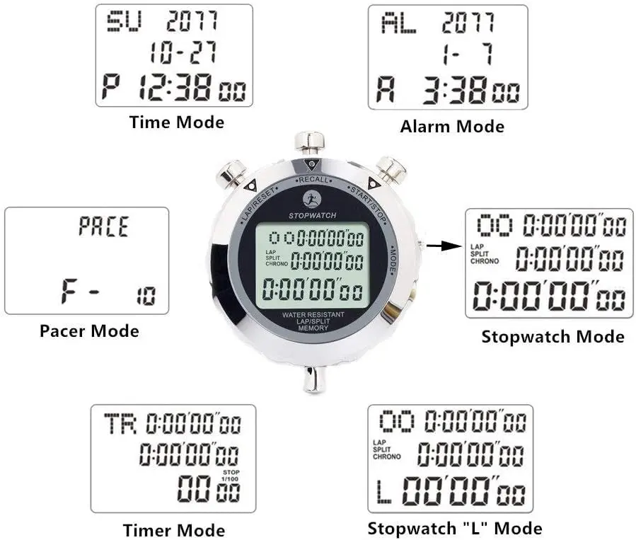 Rolilink Digital Stopwatch Timer 0.01s, Metal 10 Lap Memory, Large Display, Alarm for Sports & Marathon - view 2