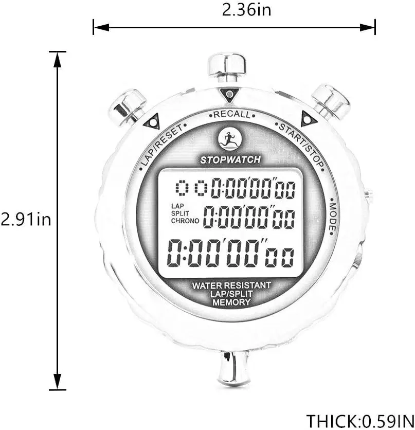 Rolilink Digital Stopwatch Timer 0.01s, Metal 10 Lap Memory, Large Display, Alarm for Sports & Marathon - view 4