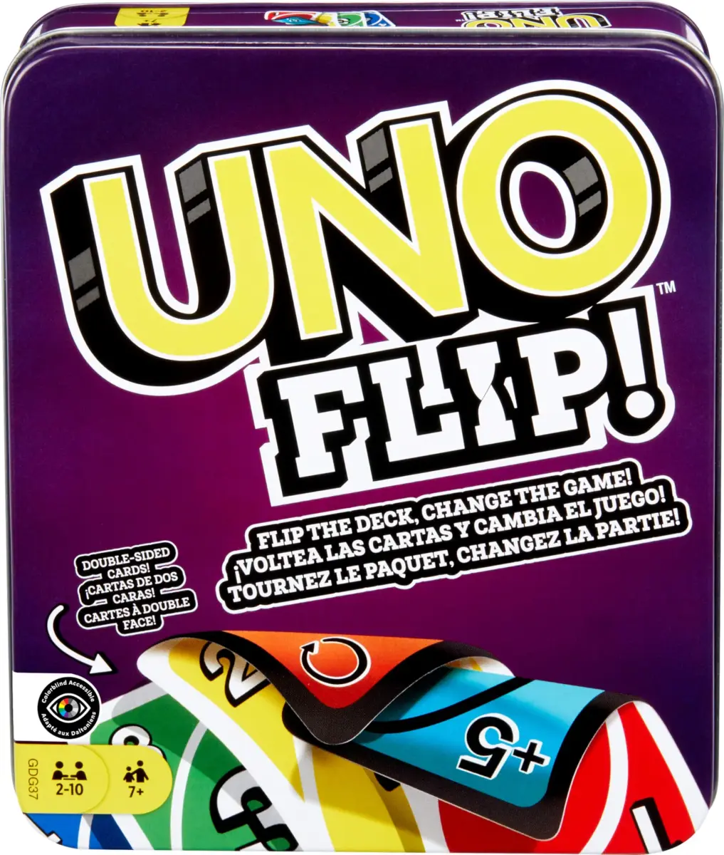 Mattel Games UNO FLIP! Card Game with Storage Tin | Color Blind Accessible Deck for Kids & Adults (112 Cards) - main product image
