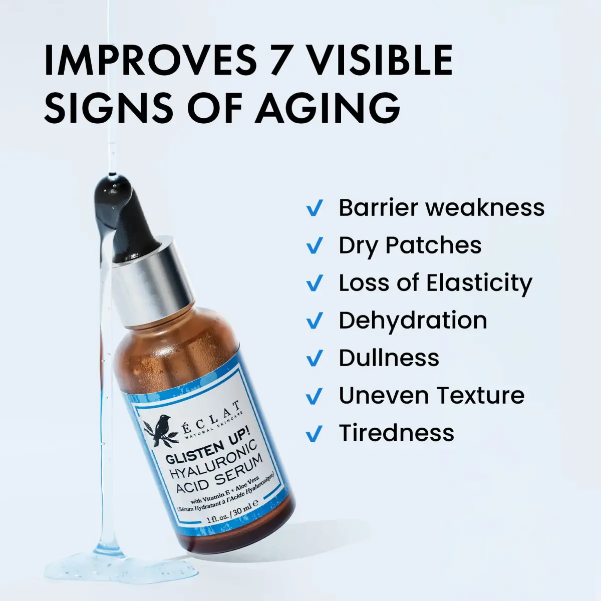 Eclat Skincare Hydrating Hyaluronic Acid Serum 30ml (1 Fl Oz) | Plumps & Smoothes Dry Skin - view 3