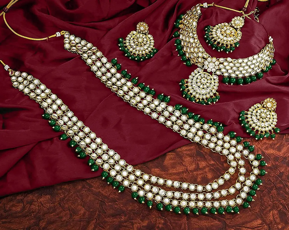 I Jewels Gold Plated Kundan Necklace Set Jewelry for Women with Earrings & Maang Tikka | 5-Piece Set - view 8