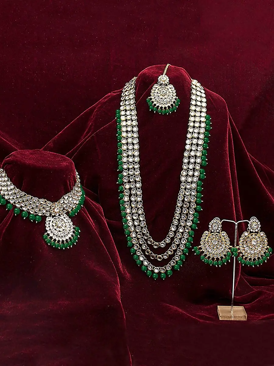 I Jewels Gold Plated Kundan Necklace Set Jewelry for Women with Earrings & Maang Tikka | 5-Piece Set - view 2