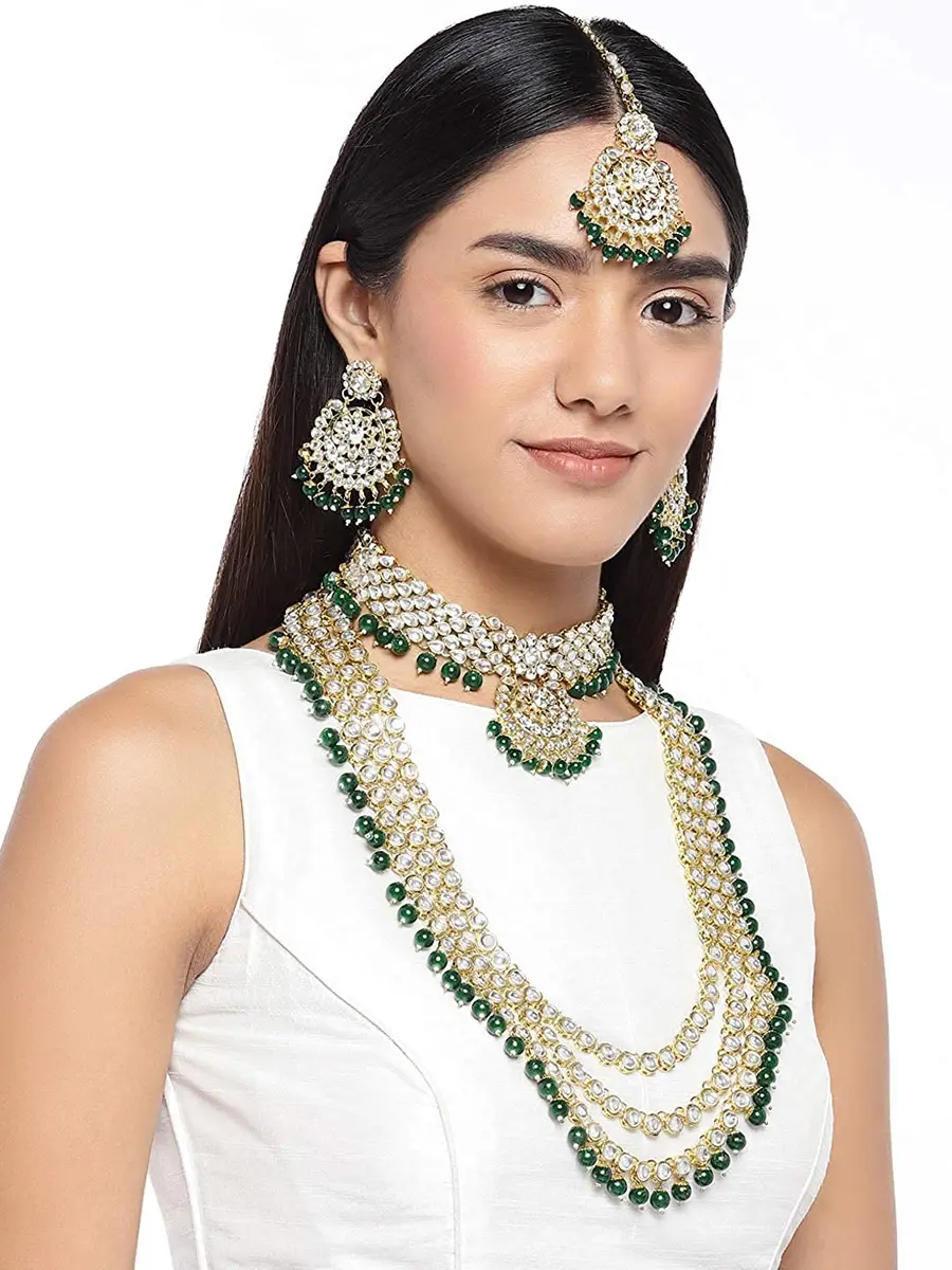 I Jewels Gold Plated Kundan Necklace Set Jewelry for Women with Earrings & Maang Tikka | 5-Piece Set - view 3