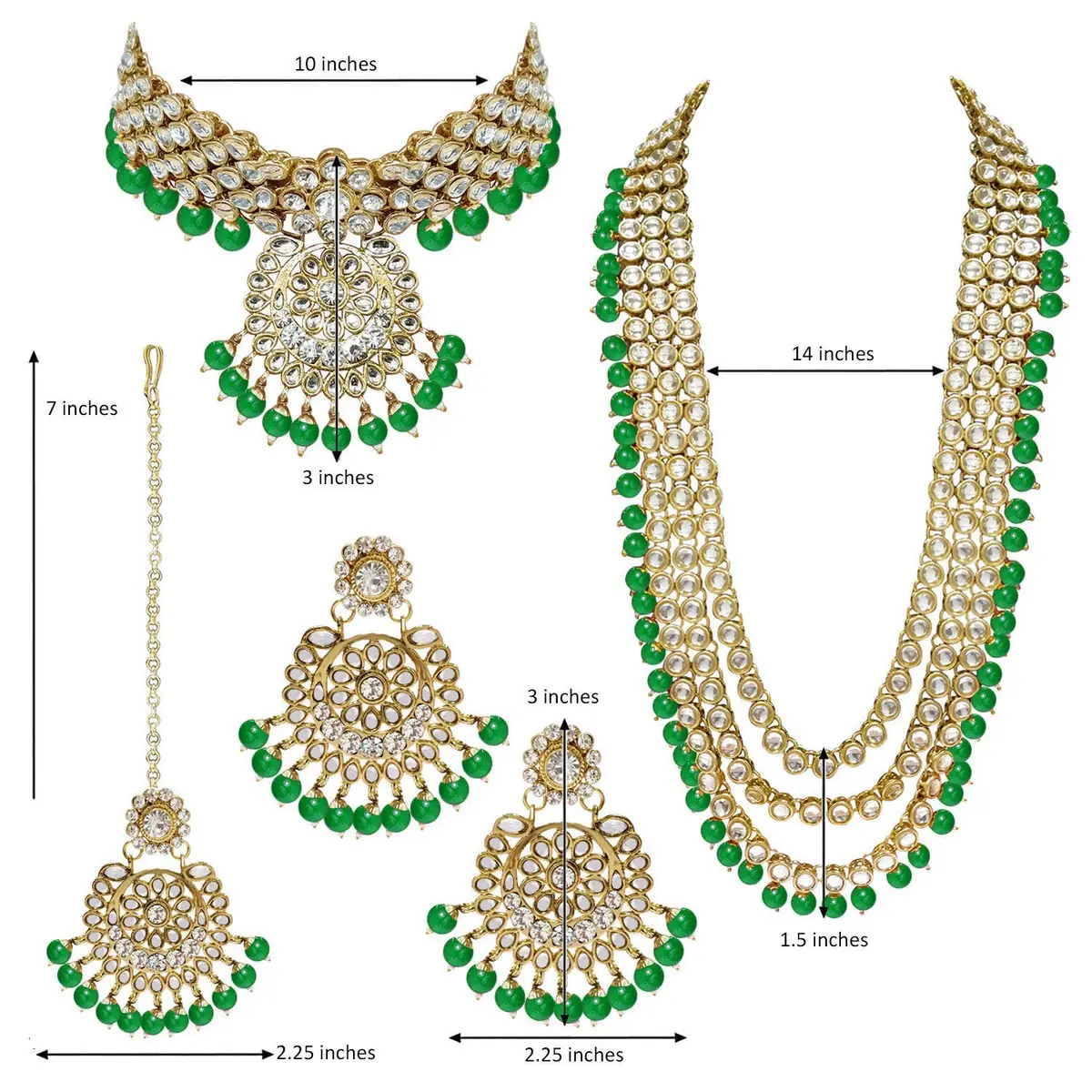 I Jewels Gold Plated Kundan Necklace Set Jewelry for Women with Earrings & Maang Tikka | 5-Piece Set - view 4