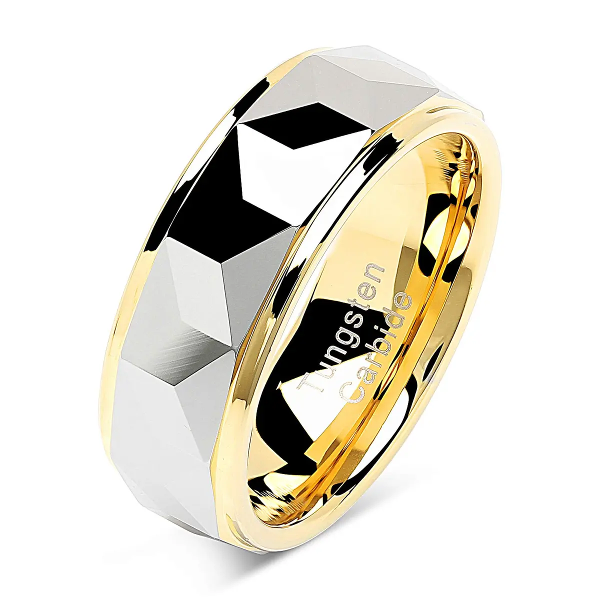100S JEWELRY Tungsten Wedding Ring 8mm | Scratch & Waterproof Gold & Silver Two Tone (Size 6-16) - main product image