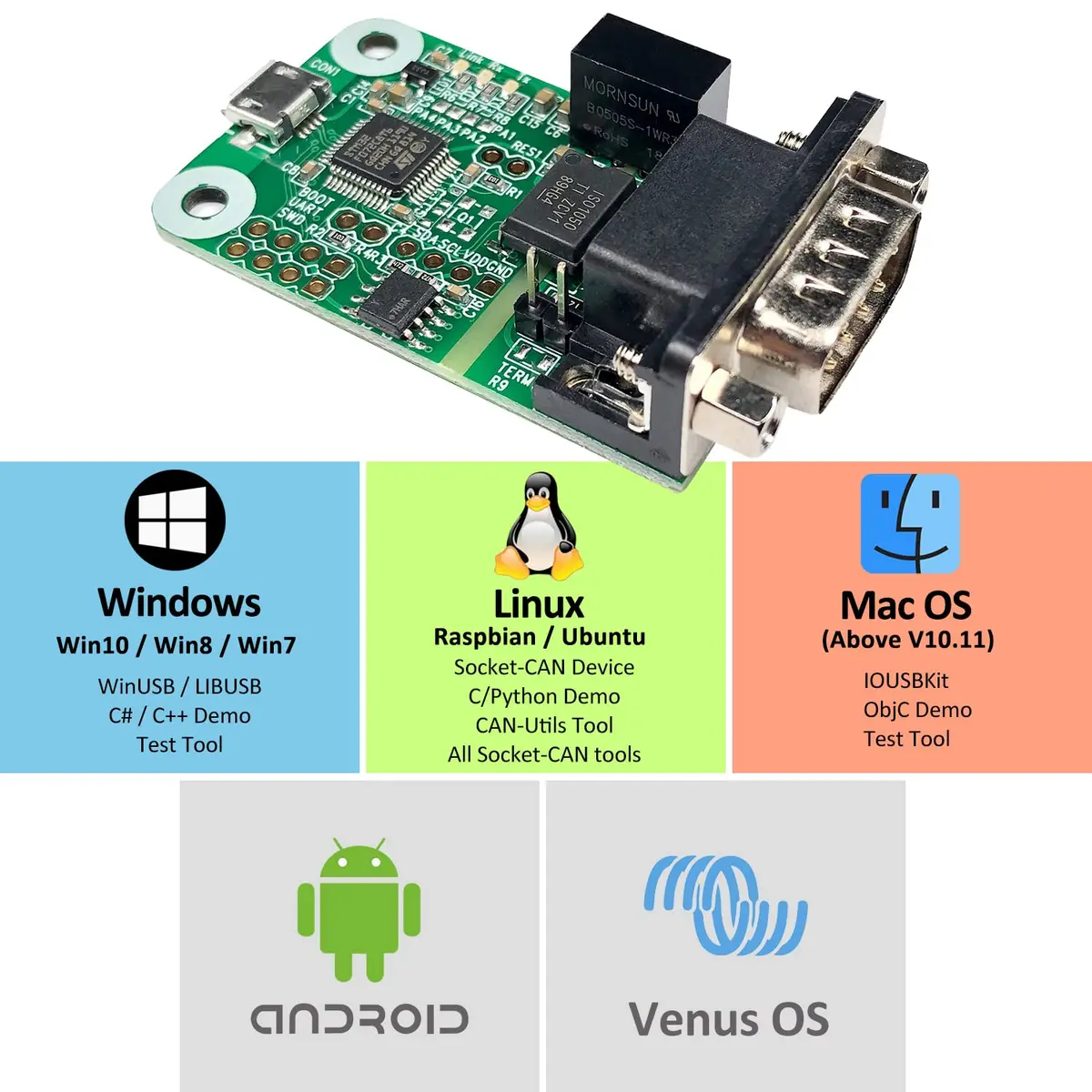 innomaker USB CAN Converter Module for Raspberry Pi, Jetson Nano, Tinker Board & PCs | Plug & Play CAN Bus Analyzer - view 3