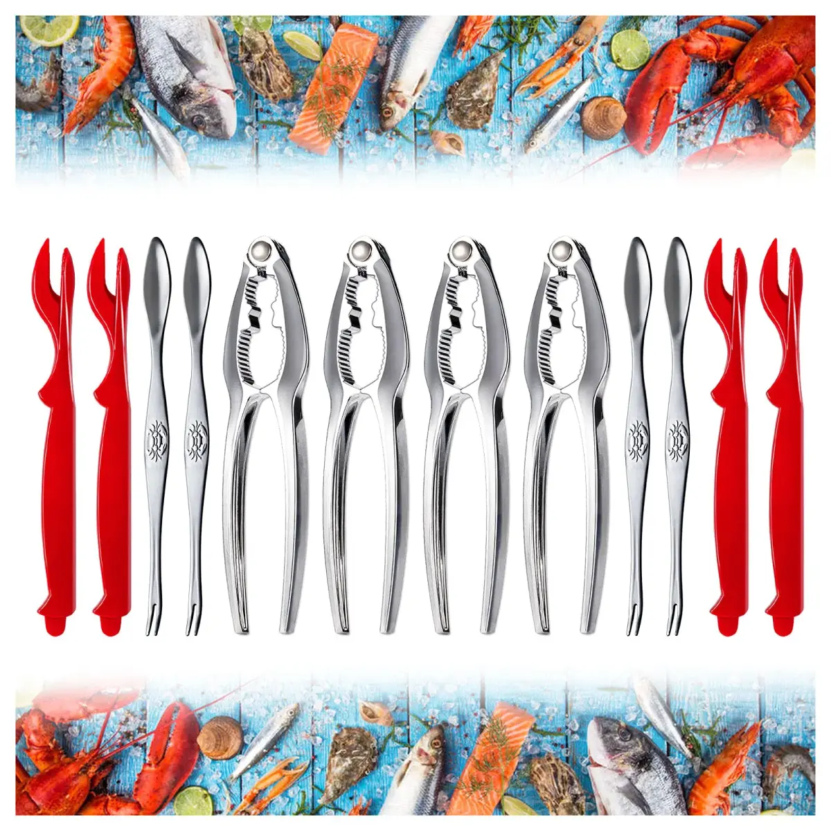 KXCOFTXI 13-Piece Crab Leg Cracker Set with Portable Bag | Heavy Duty Zinc Alloy & Stainless Steel Tools - main product image