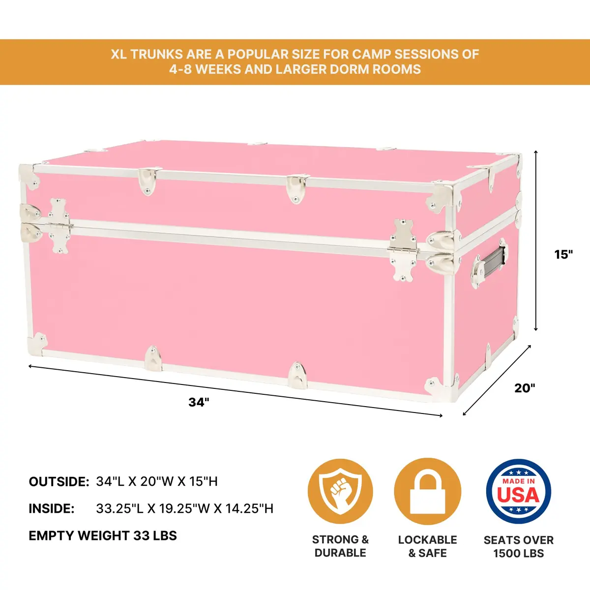 Rhino Classic XL Storage Trunk with Wheels | Heavy-Duty Footlocker for Camp & Dorm - view 2