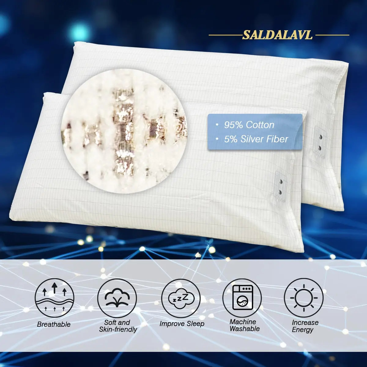 saldalavl Conductive Grounding Sheet Twin XL | Organic Cotton Earthing for Better Sleep (39x80in) - view 2
