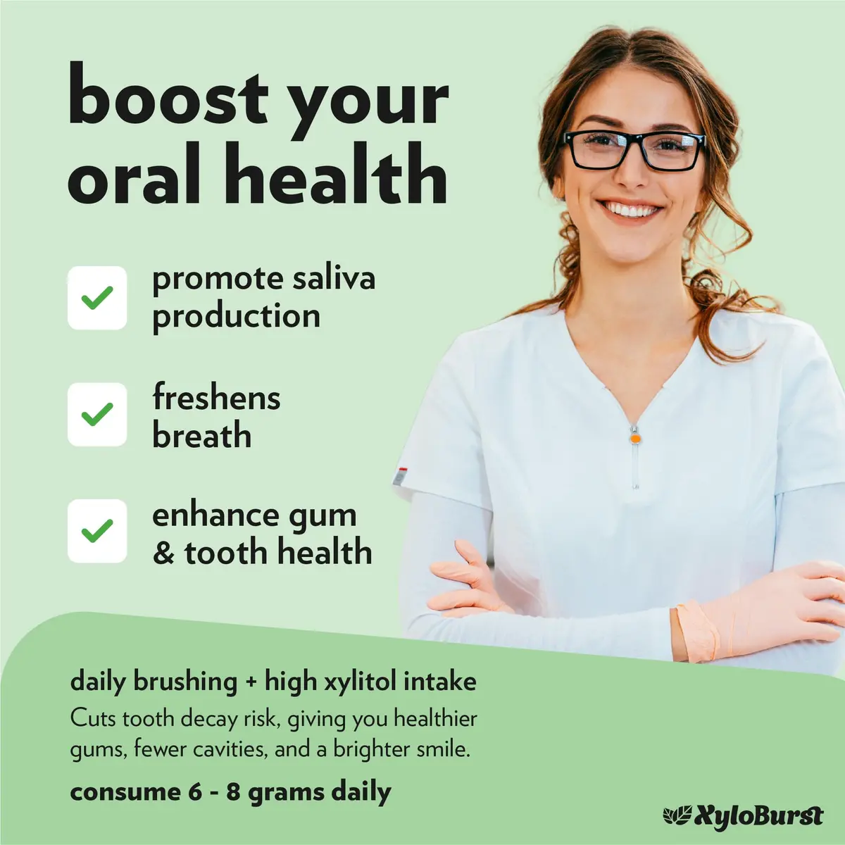 XyloBurst Sugar Free Gluten Free Chewing Gum Spearmint | 300 Pieces (100 Count Jar, Pack of 3) - view 4