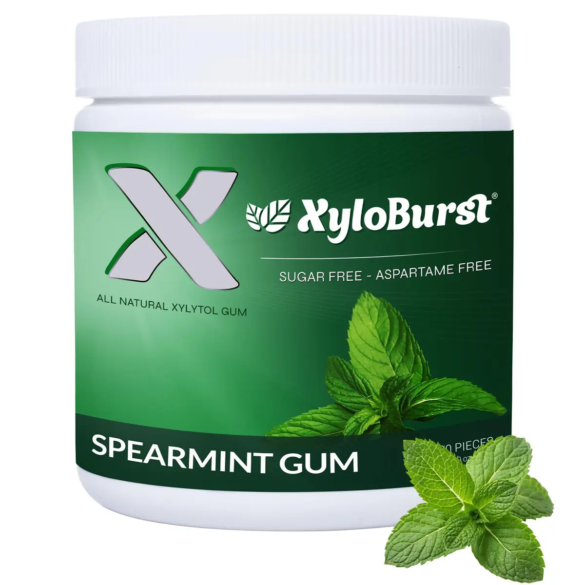 XyloBurst Sugar Free Gluten Free Chewing Gum Spearmint | 300 Pieces (100 Count Jar, Pack of 3) - view 2