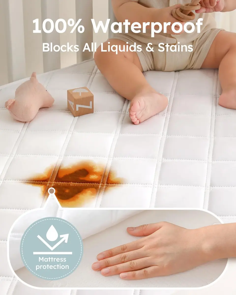 Yoofoss Waterproof Crib Mattress Protector Quilted Sheets Fitted 52''x28'' | Soft, Waterproof & OEKO-TEX Certified - view 2