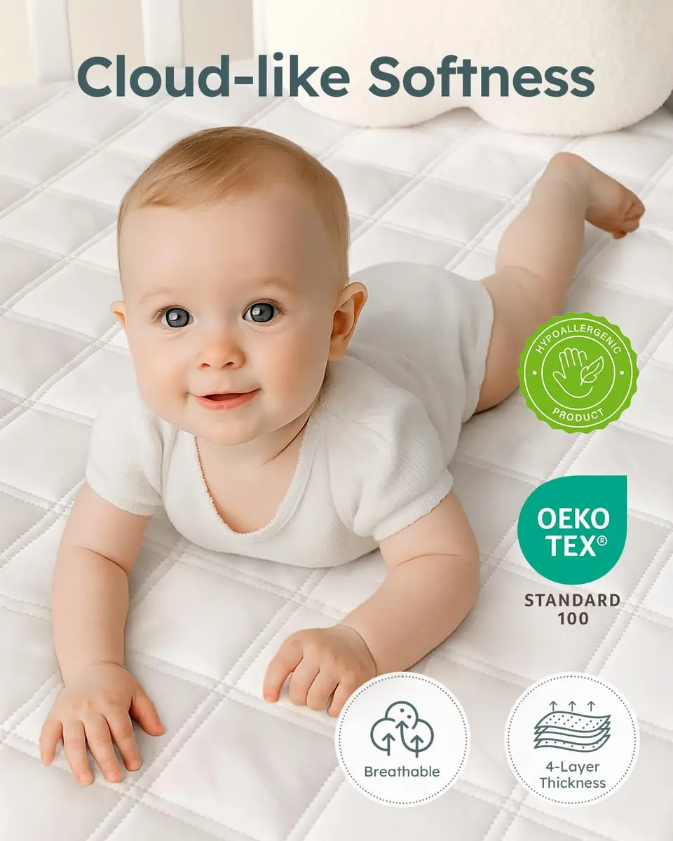 Yoofoss Waterproof Crib Mattress Protector Quilted Sheets Fitted 52''x28'' | Soft, Waterproof & OEKO-TEX Certified - view 3