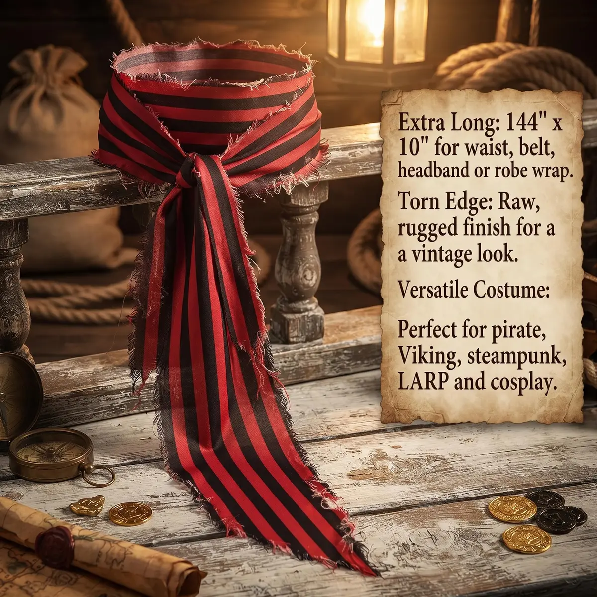 ThePirateDressing 100% Cotton Pirate Sash Belt for Men & Women, Renaissance Costume Accessory, 144 inch x 10 inch - view 2