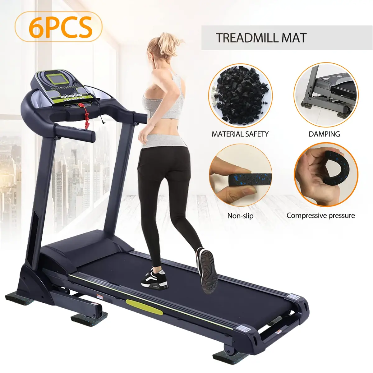 BestXD Rubber Treadmill Mat Pads 6-Pack 10.0cm x 10.0cm x 1.27cm | Protects Floors & Reduces Noise - view 2