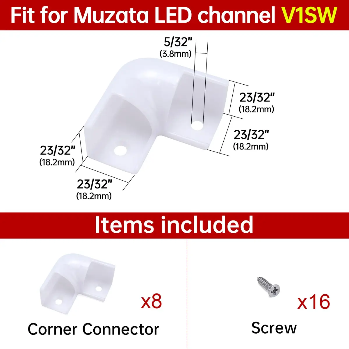 Muzata 8Pack White Plastic Corner Connector for V1SW LED Channel LC08 | Seamless 90° Corner Fit - view 3