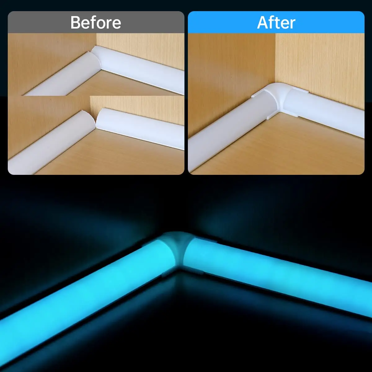 Muzata 8Pack White Plastic Corner Connector for V1SW LED Channel LC08 | Seamless 90° Corner Fit - view 4