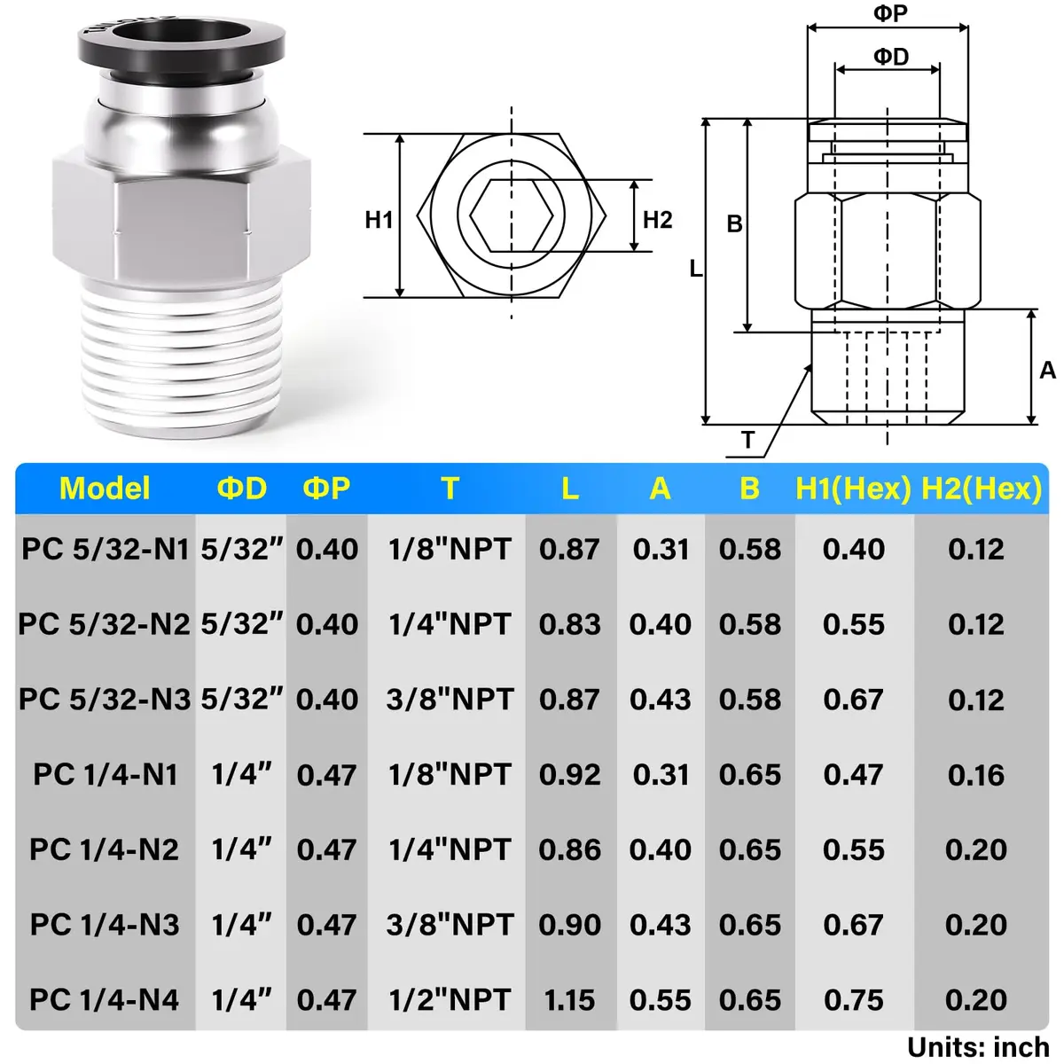 TAILONZ 1/4" Tube OD x 1/4" MNPT Straight Push to Connect Fitting 10Pcs | Copper & Plastic, Water/Air/Oil, 145Psi - view 2