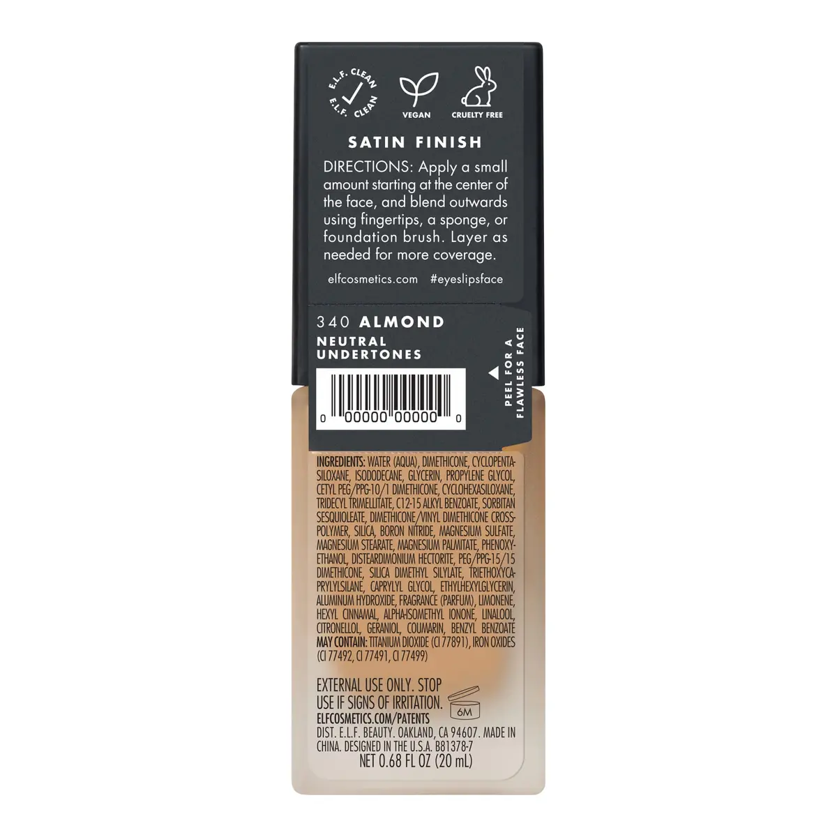 e.l.f. Flawless Satin Foundation, Almond, 20ml (0.68 Fl Oz) | Lightweight Medium Coverage - view 5