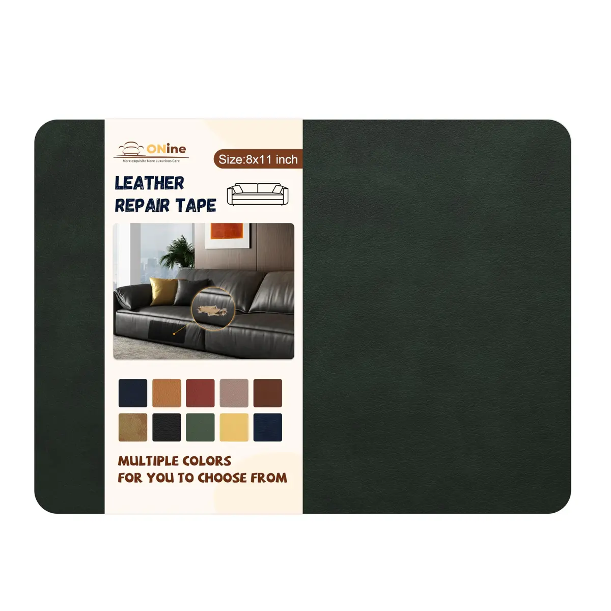 ONine Leather Repair Patch 8x11 Inch Green | Self-Adhesive Leather Fix for Sofas & Car Seats - main product image