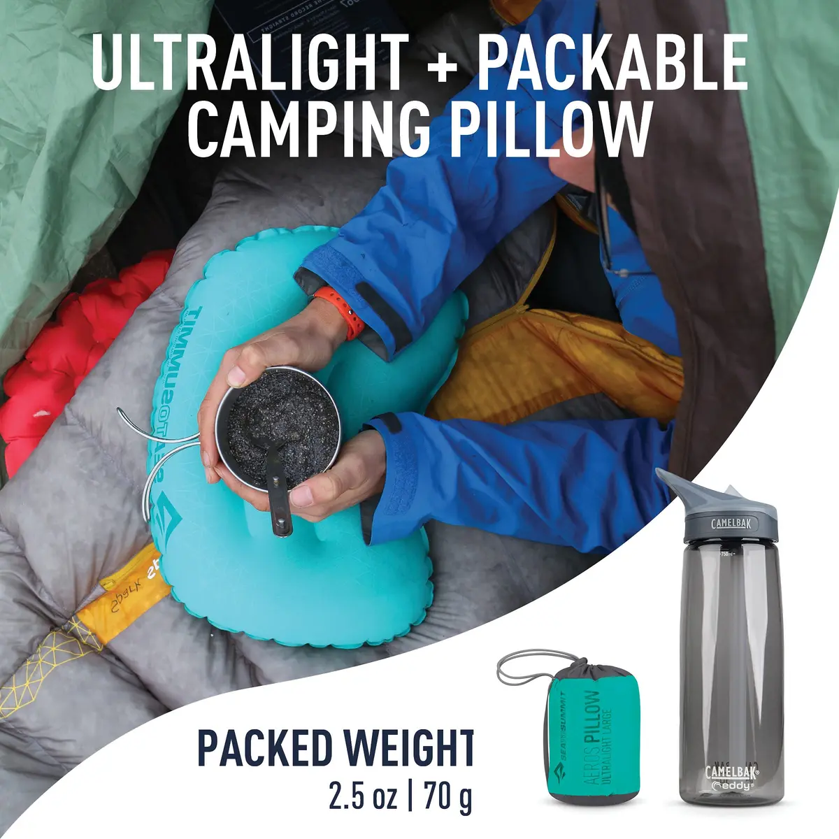 Sea to Summit Aeros Ultralight Inflatable Pillow, Large, Sea Foam | Compact, Supportive & Lightweight for Camping - view 2