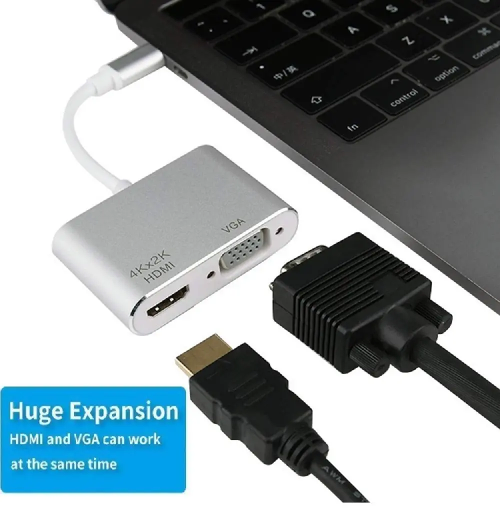 XHONY USB C to HDMI & VGA Adapter | 4K Dual Monitor Converter for MacBook, Chromebook, Dell XPS, Samsung Galaxy S8 - view 3