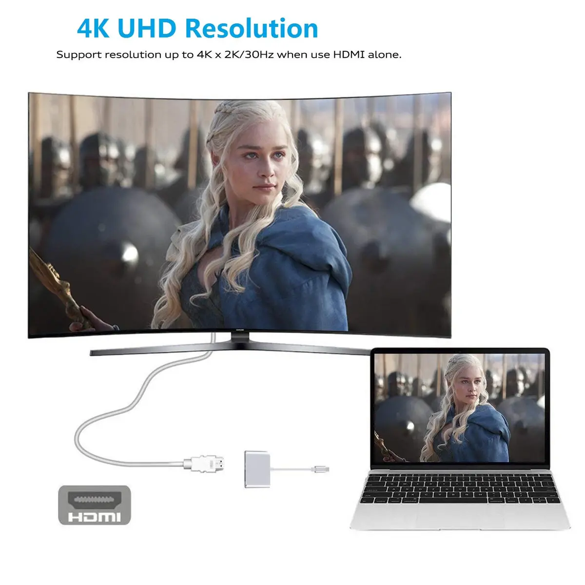 XHONY USB C to HDMI & VGA Adapter | 4K Dual Monitor Converter for MacBook, Chromebook, Dell XPS, Samsung Galaxy S8 - view 4