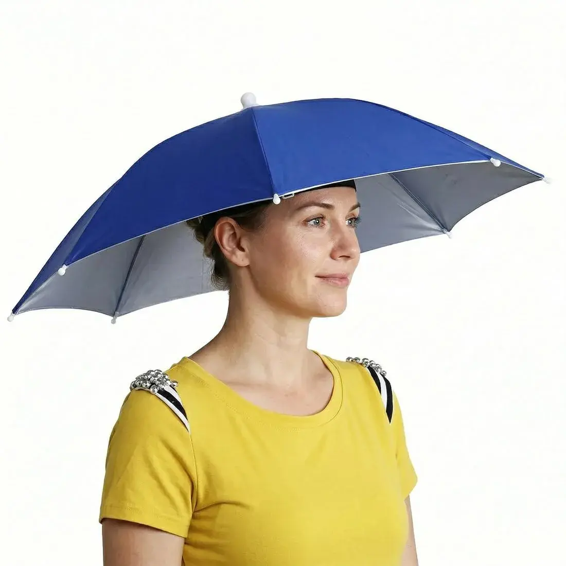 Chinmor 26" Umbrella Hat for Adults & Kids, Hands-Free Sun & Rain Protection, UV-Blocking Fishing Headwear (Dark Blue) - main product image