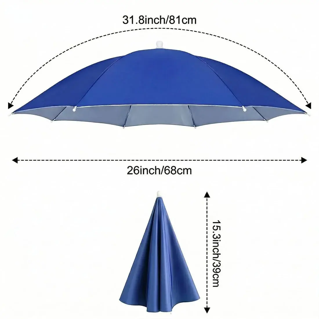 Chinmor 26" Umbrella Hat for Adults & Kids, Hands-Free Sun & Rain Protection, UV-Blocking Fishing Headwear (Dark Blue) - view 4