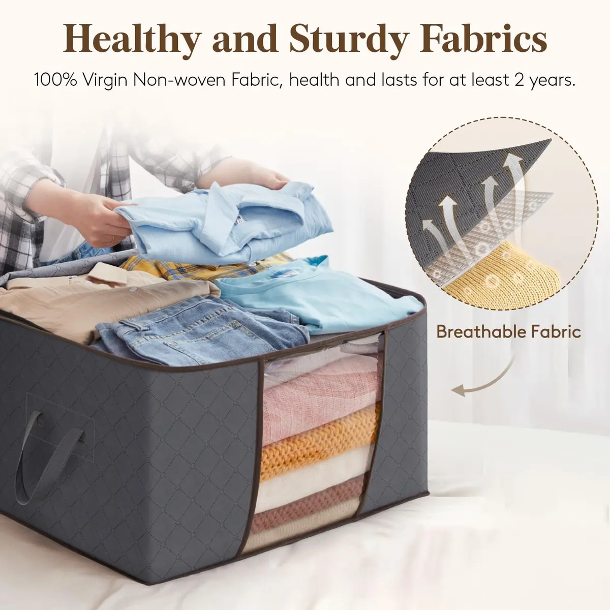 Lifewit 3 Pack 90L Clothes Storage Bins with Lids | Foldable Blanket Bags with Reinforced Handles - view 4