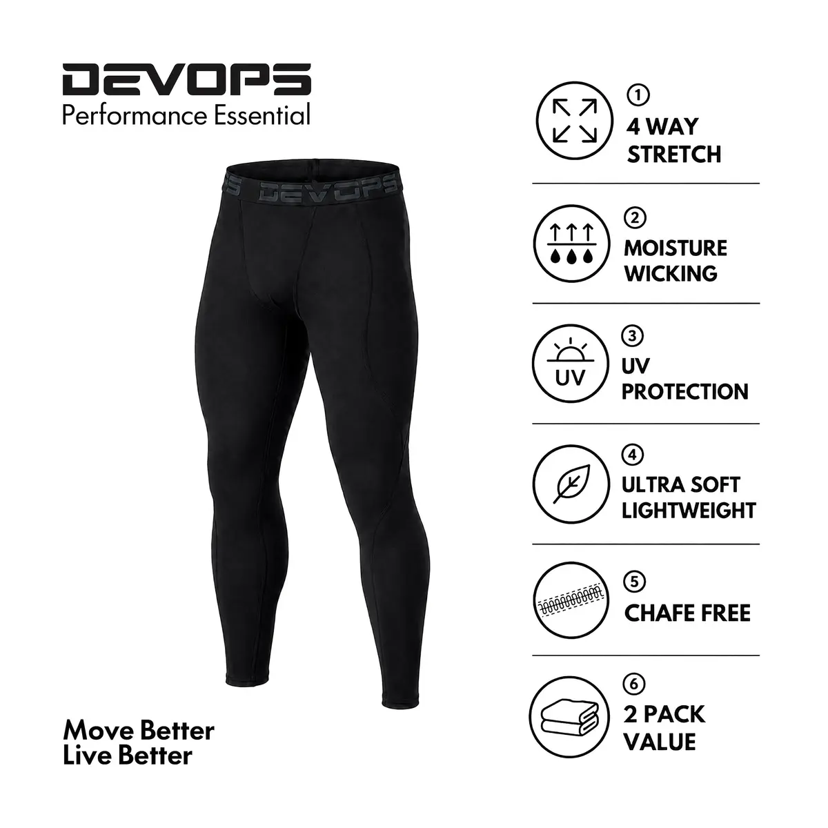 DEVOPS Men's Compression Pants Athletic Leggings Tights | 4-Way Stretch, UPF 50+ Support - view 7