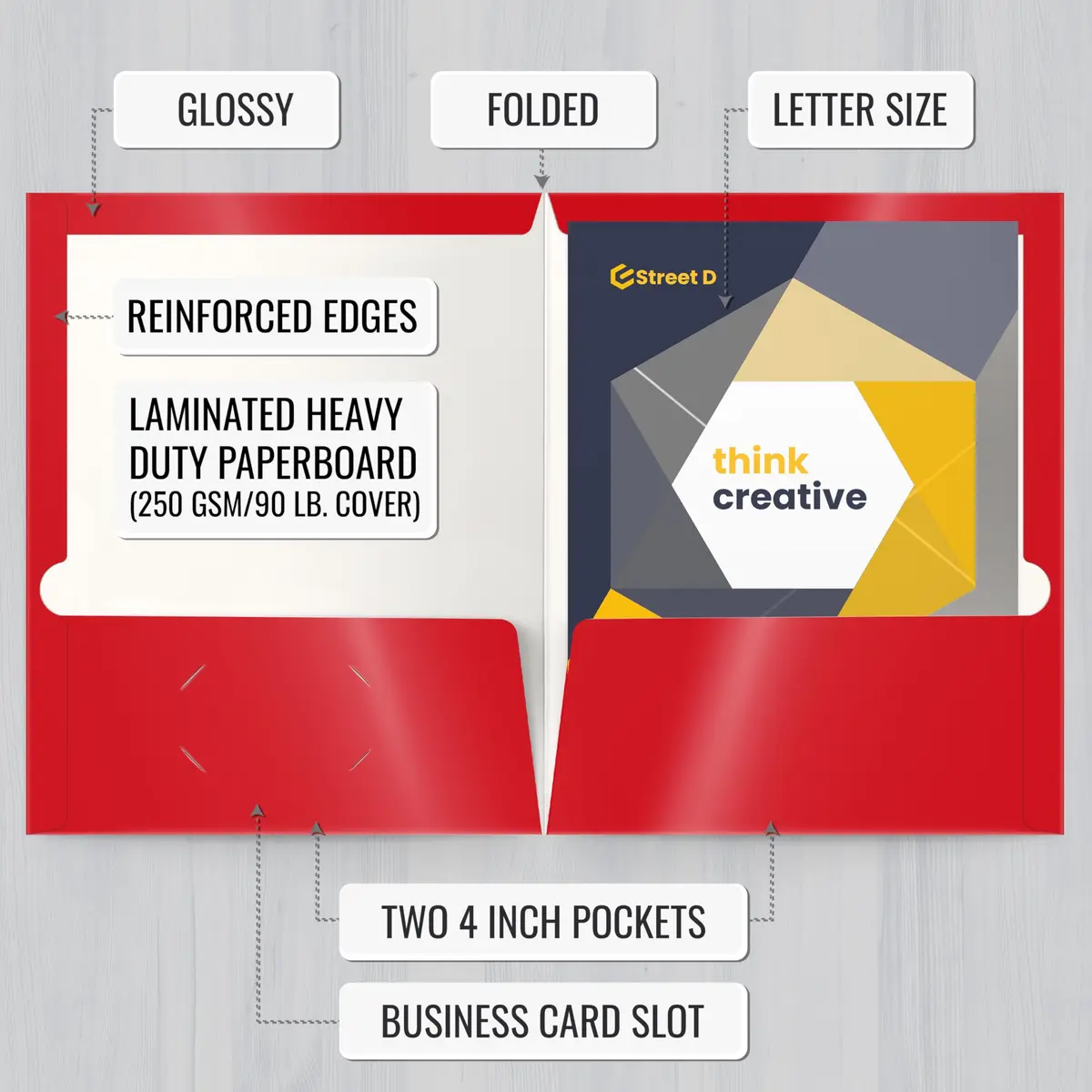 Better Office Products 2 Pocket Glossy Laminated Red Paper Folders | Letter Size, 25 Pack - view 2