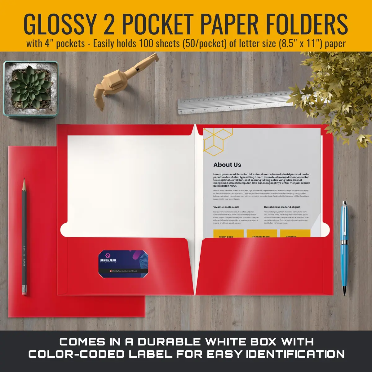 Better Office Products 2 Pocket Glossy Laminated Red Paper Folders | Letter Size, 25 Pack - view 4