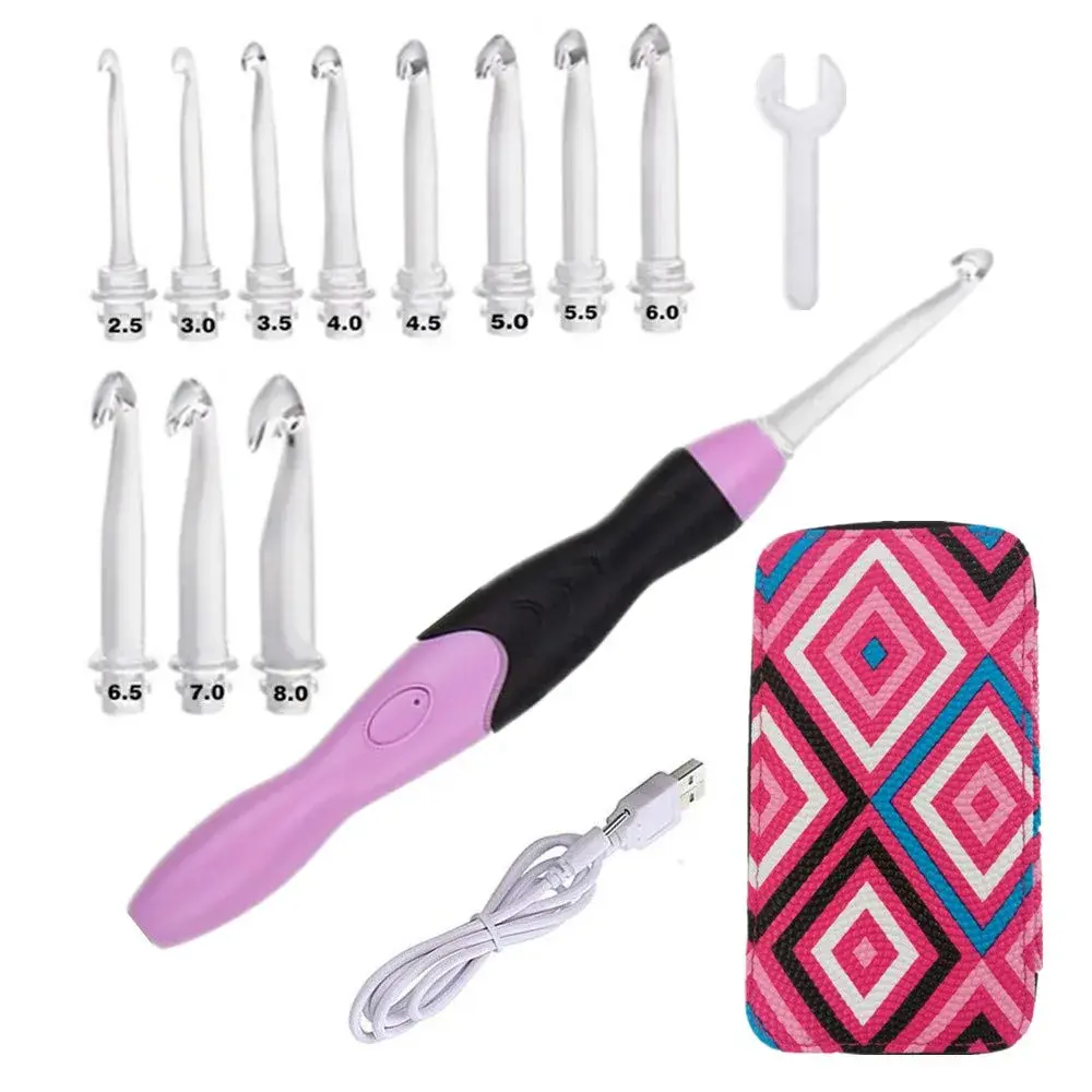 Yarniss Lighted Crochet Hook Set with Case | 11 Sizes 2.5-8mm Rechargeable USB Pink - main product image