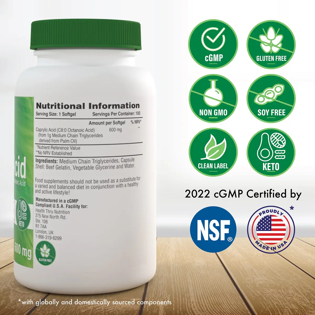 Health Thru Nutrition Caprylic Acid 600mg | Keto Support, 100 Softgels - view 2