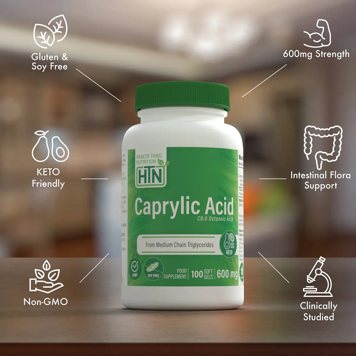 Health Thru Nutrition Caprylic Acid 600mg | Keto Support, 100 Softgels - view 3